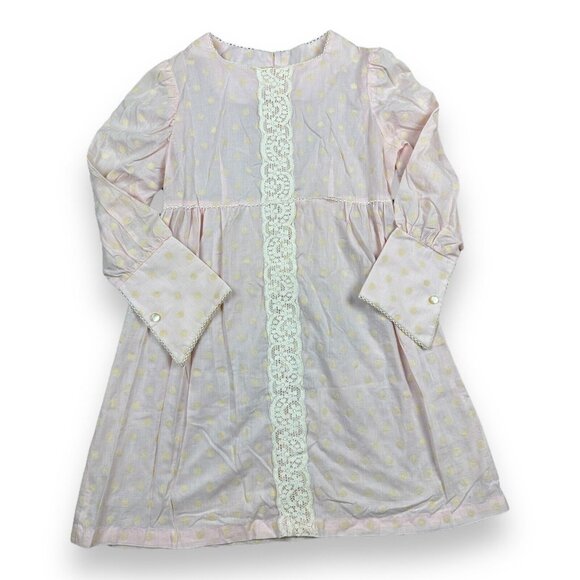 Vintage Carol Evans Girls Party Dress Pink Flocked Floral Print Wide Cuffs Sz 12 - Picture 1 of 12